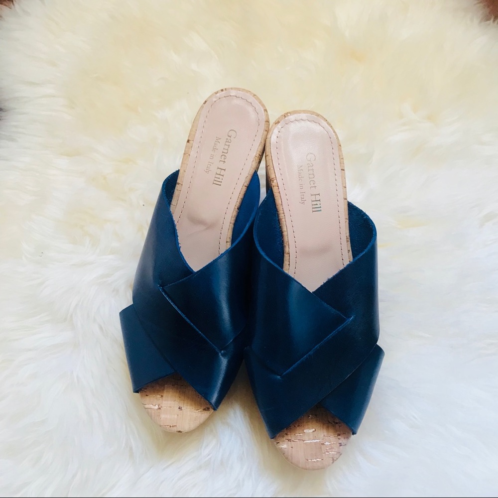 Garnet Hill Navy Cris Cross Italian Leather Wedge